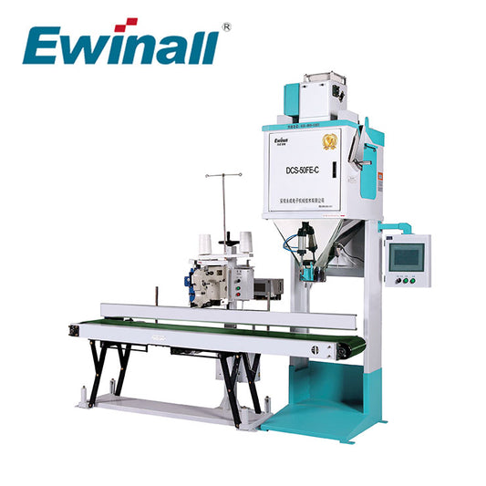 Máy đóng gói ngũ cốc Ewinall DCS-50FE-C 50kg thức ăn chăn nuôi, đậu gạo, bao vải Gunny